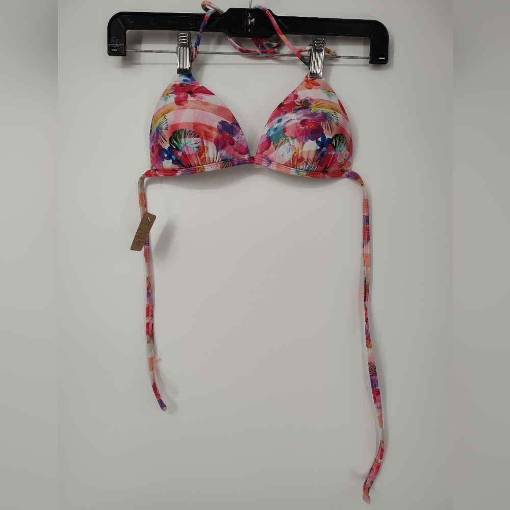 OP Pink and White Tropical Print Bikini Halter Top Size Womans Small, 3-5
